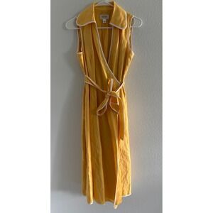 Talbots Dress Women 6P Yellow Linen Midi Wrap Vintage 90s Retro Classic Coastal‎